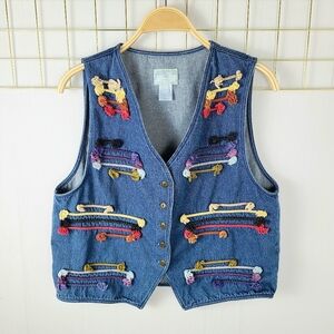 Susan Bristol Casuals Western Rope Embroidered Jean Denim Vintage Vest
